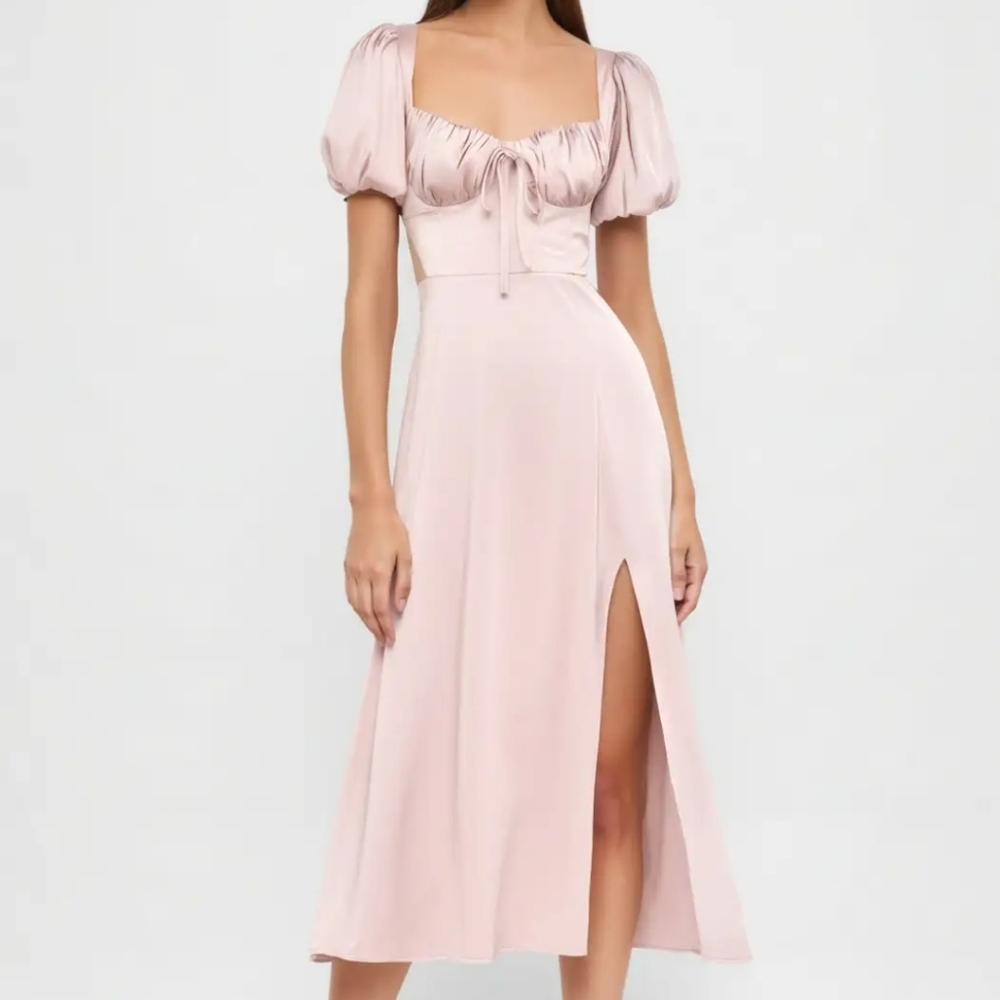 Cider Blush Puff Sleeve Midi Dress